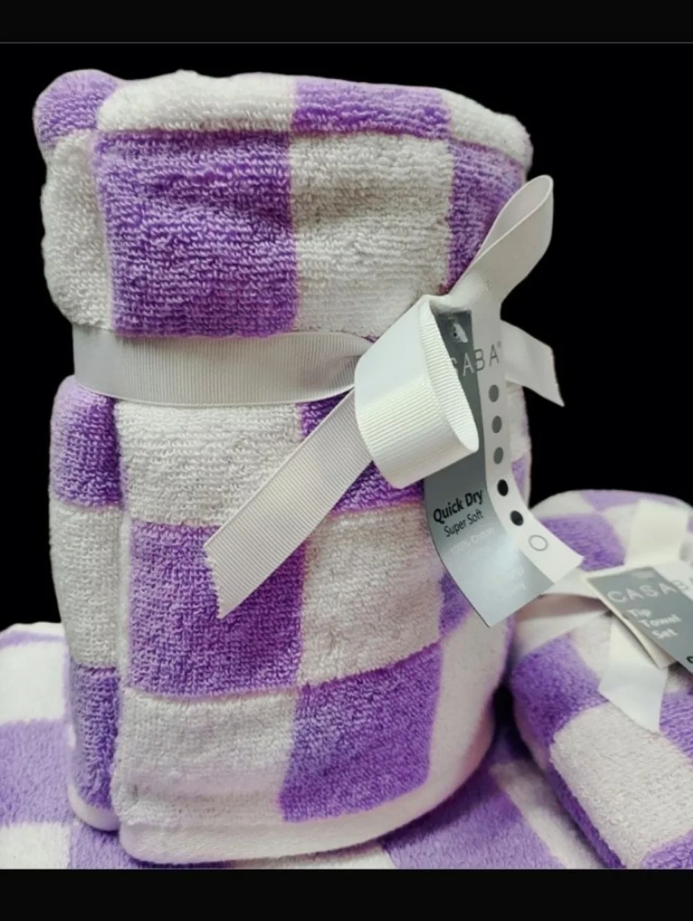 6pc MACKENZIE Style PURPLE White Courtly Check Bath Hand Tip Towel Set Casaba